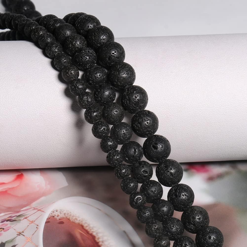Yochus 45pcs Volcanic Rock/Black Lava Rock Beads，8mm Healing Power Natural Stone Round Loose Beads for Jewelry Making Earring Necklace DIY Crafts
