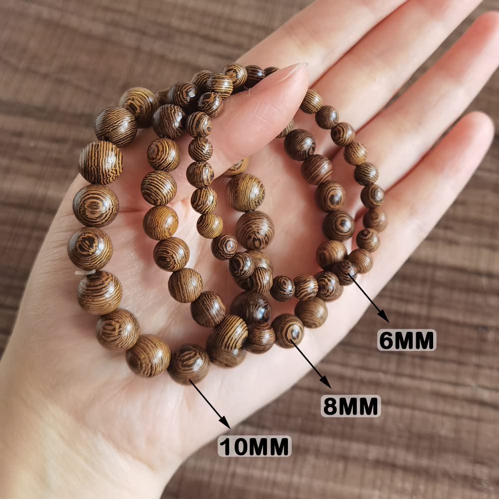 INSPIRELLE 400pcs 10mm Dark Brown Wooden Beads Undyed Natural Stripe Round Wood Loose Craft Beads for Bracelets and Jewelry Making