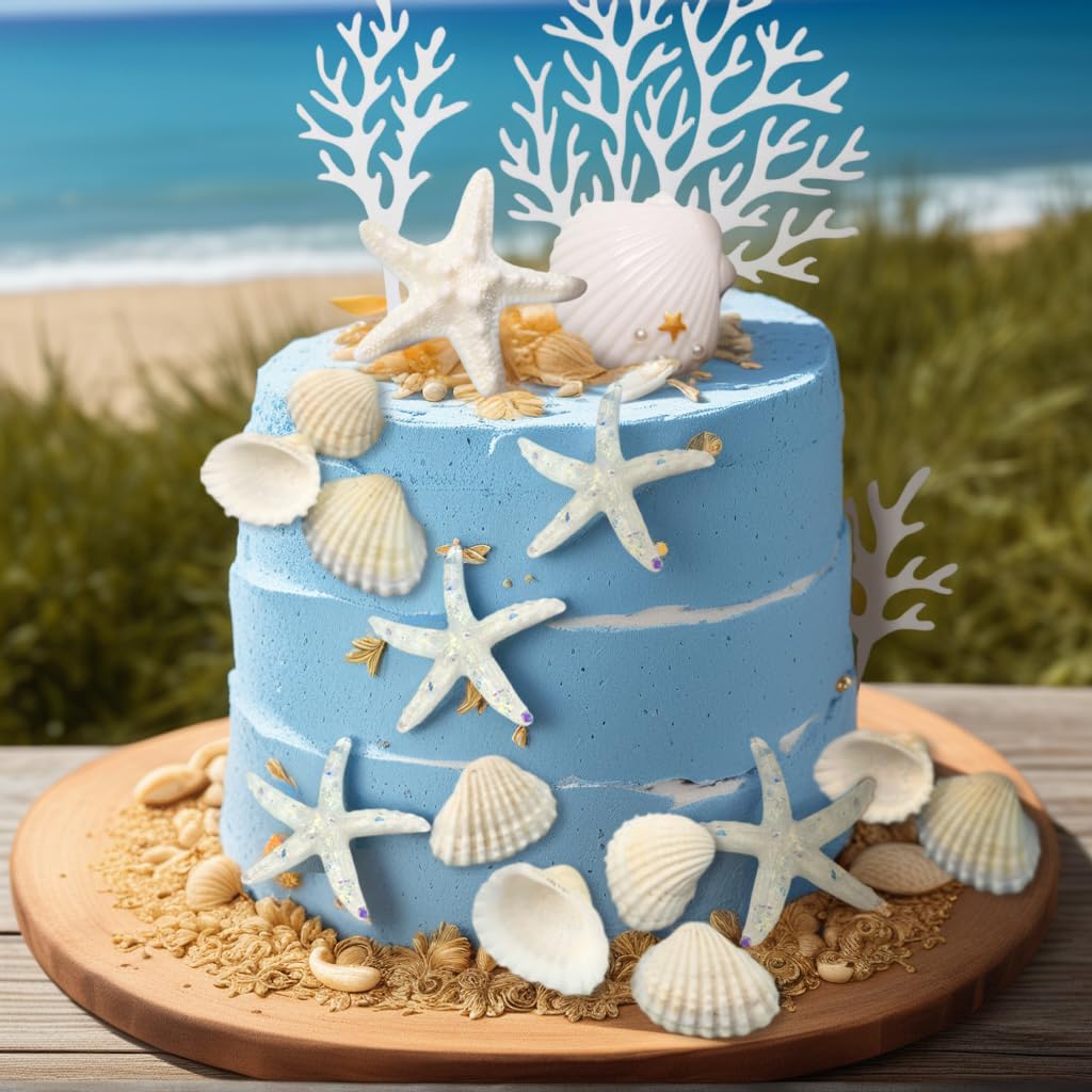 Shells Cake Decor Under the Sea Ocean Birthday Cake Decorations Sea Ocean Party Favor Supplies for Sea Ocean Theme Baby Shower Birthday Party