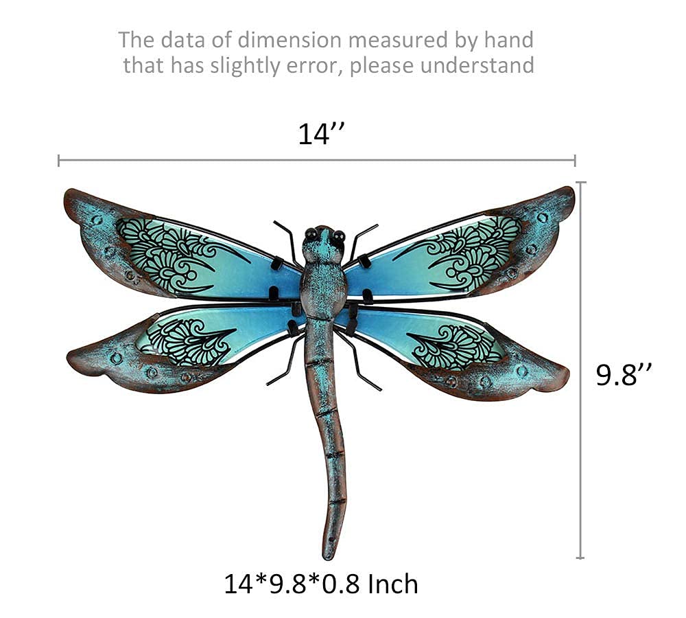 LIFFY Metal Dragonfly Wall Decor - Outdoor Garden Art for Patio, Living Room, Bedroom - Dragonfly Gifts (14inch, Metal & Glass)