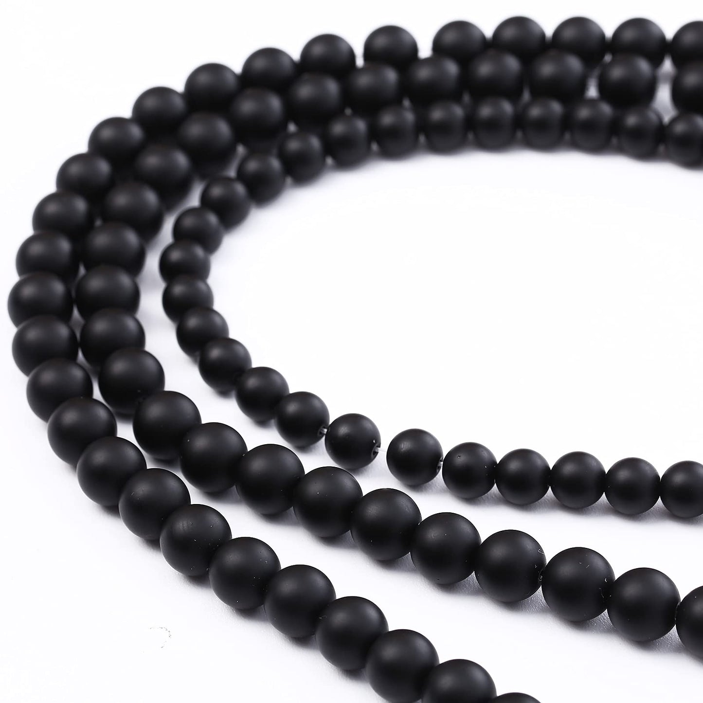 66PCS 6MM Natural Frosted Black Agate Stone Beads Round Loose Beads for Jwelry Making DIY Bracelet Necklace Accessory 15Inch