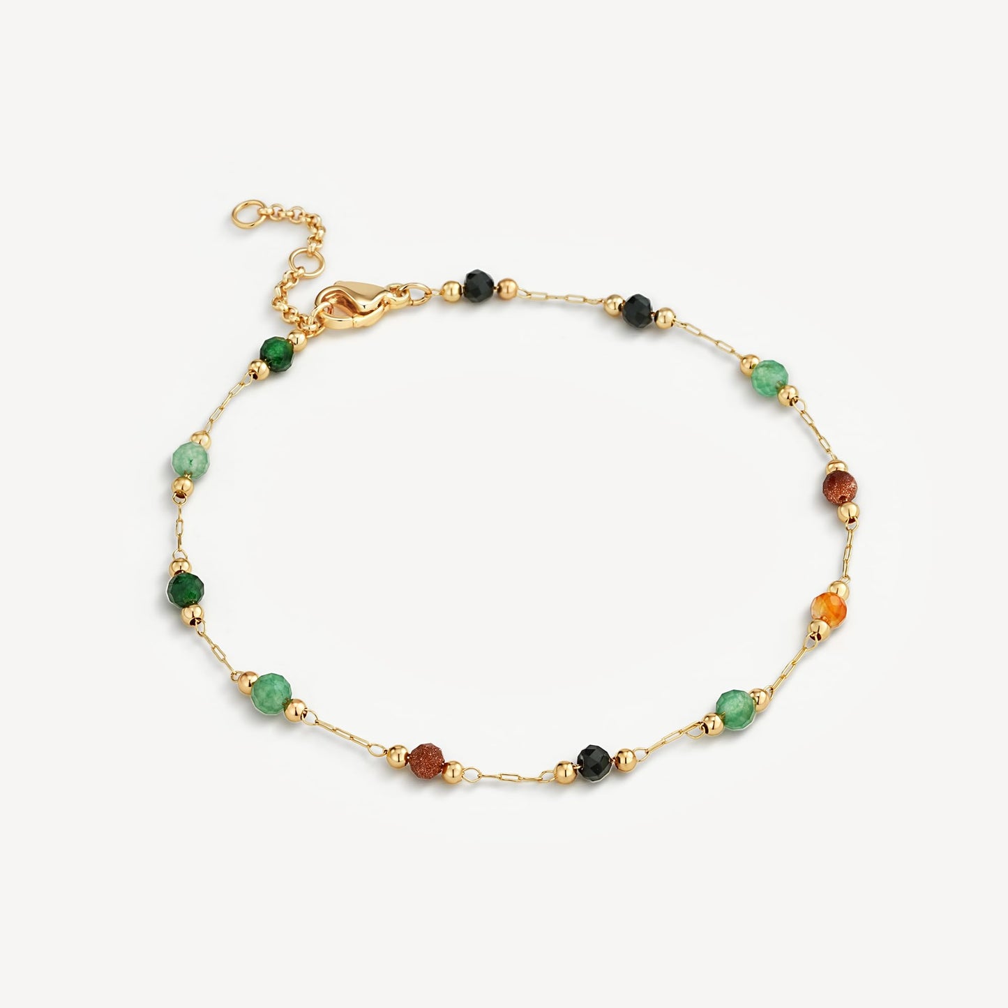 MEVECCO Gold Bracelet for Women 18K Gold Plated Colorful Agate Stone Custom Handmade Mixed Beaded Charm Chain Bracelet Stack Jewelry Gifts