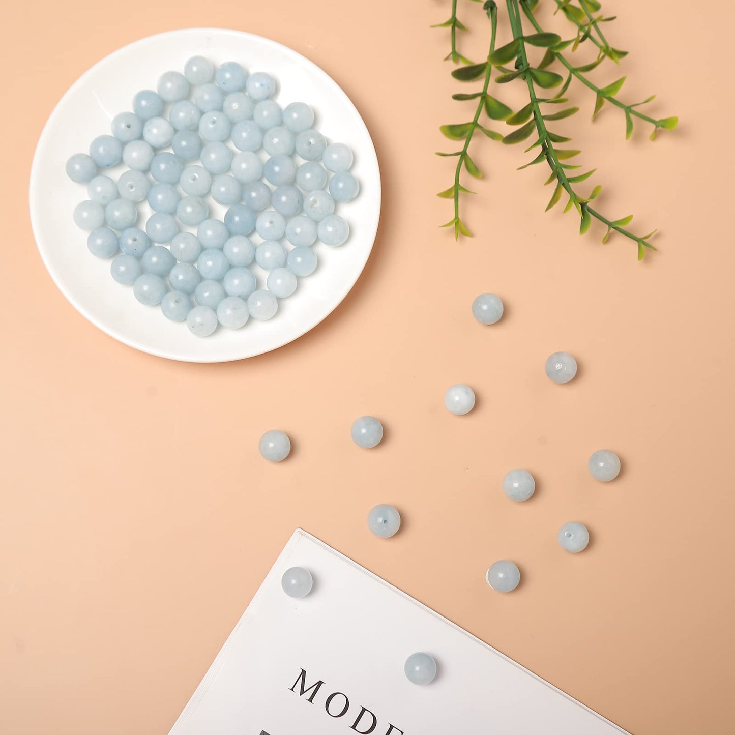 60pcs 6mm Natural Stone Beads Aquamarine Beads Energy Crystal Healing Power Gemstone for Jewelry Making, DIY Bracelet Necklace