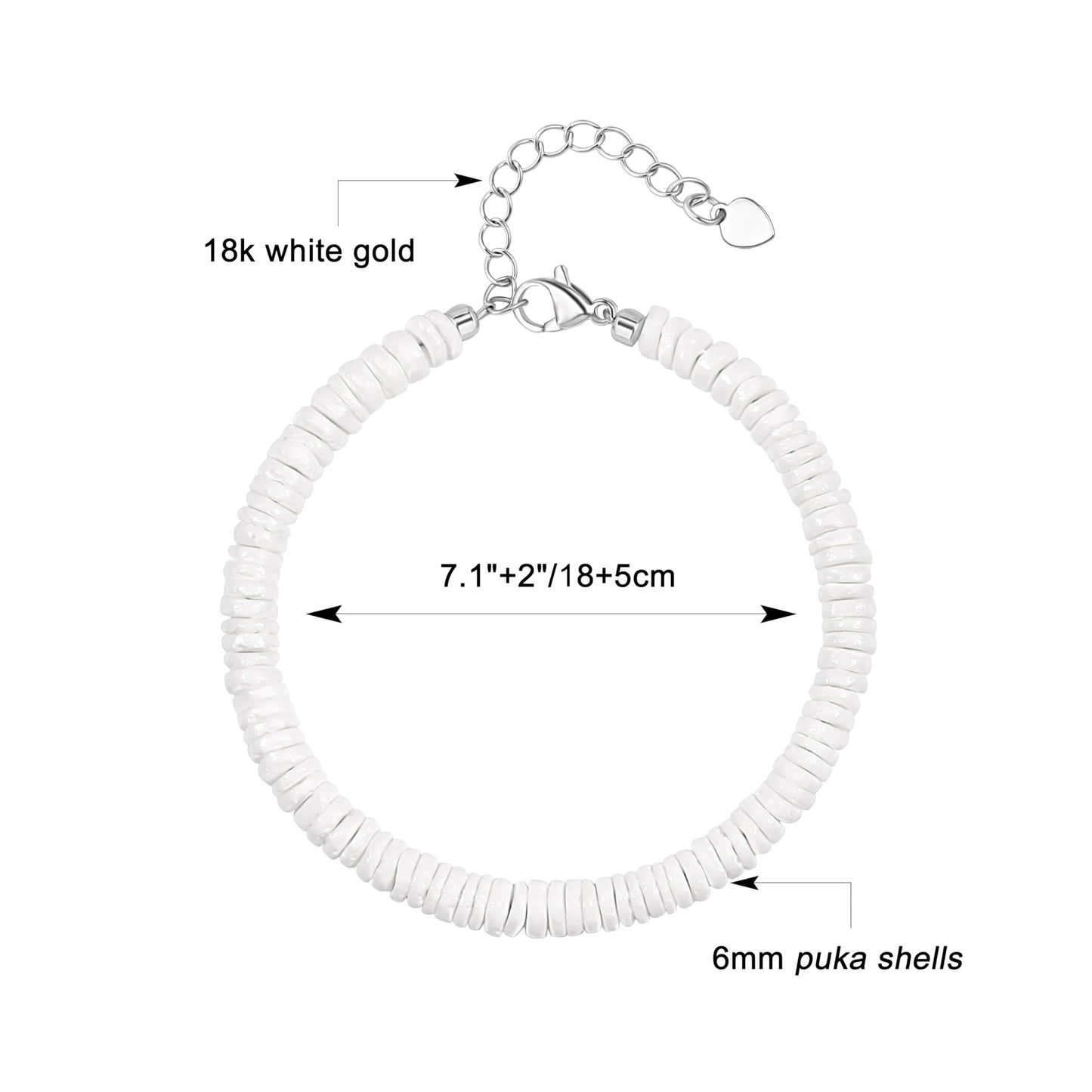 POTESSA Puka Shell Bracelet for Women Summer Natural Seashell Hawaiian Pooka Bracelet Heishi Clam Chips Surfer Jewelry