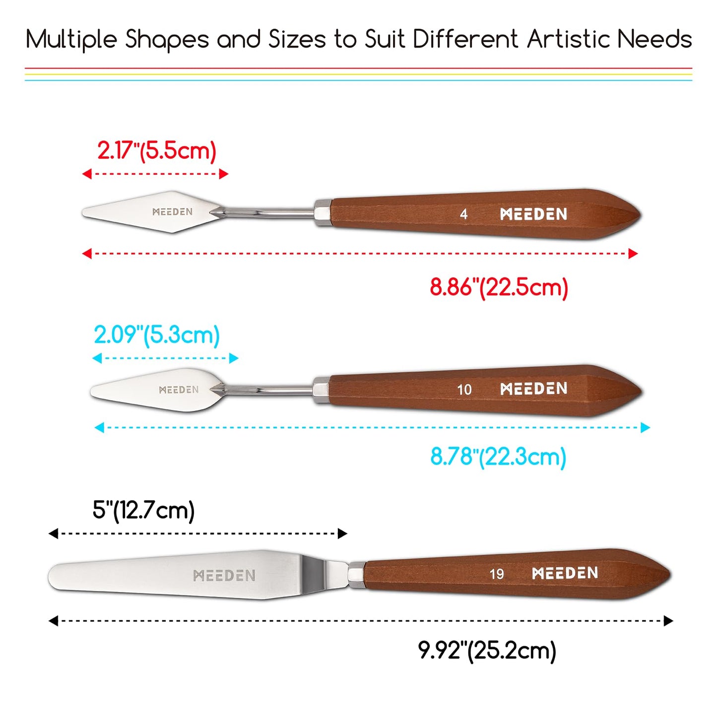 MEEDEN Artist Palette Knife Set: 3Pcs Art Spatula Knives with Wooden Handle - Stainless Steel Pallet Knives for Oil, Acrylic Canvas Painting