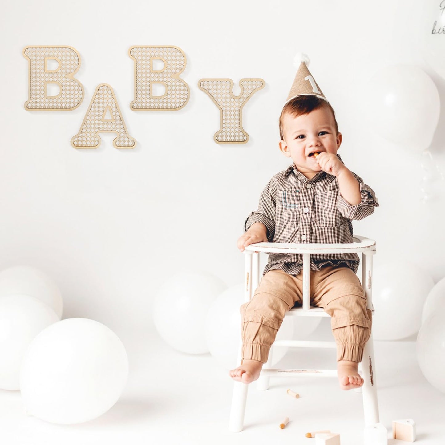 4 Pcs Wood Baby Letters - Boho Nursery Decor for Baby Shower | Rustic Alphabet Letter Home Decoration for Newborns & Birthday Gifts | Perfect Table Centerpiece for Toddler Girls & Boys