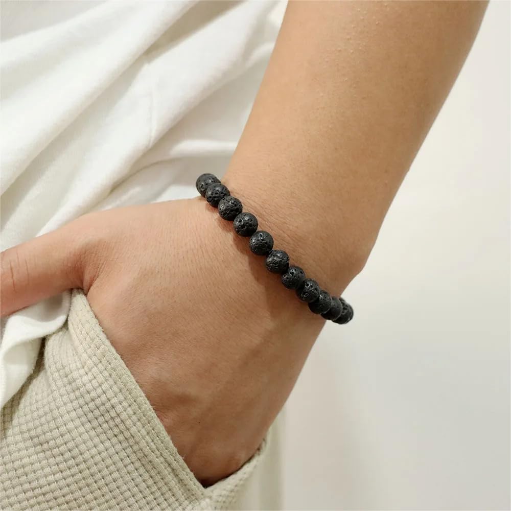 MOZAKA 12PCS Beaded Bracelets for Women Men - 8mm Semi-Precious Gemstone Beaded Bracelets, Crystal Stretch Round Beads Bracelets Unisex Jewelry Gift