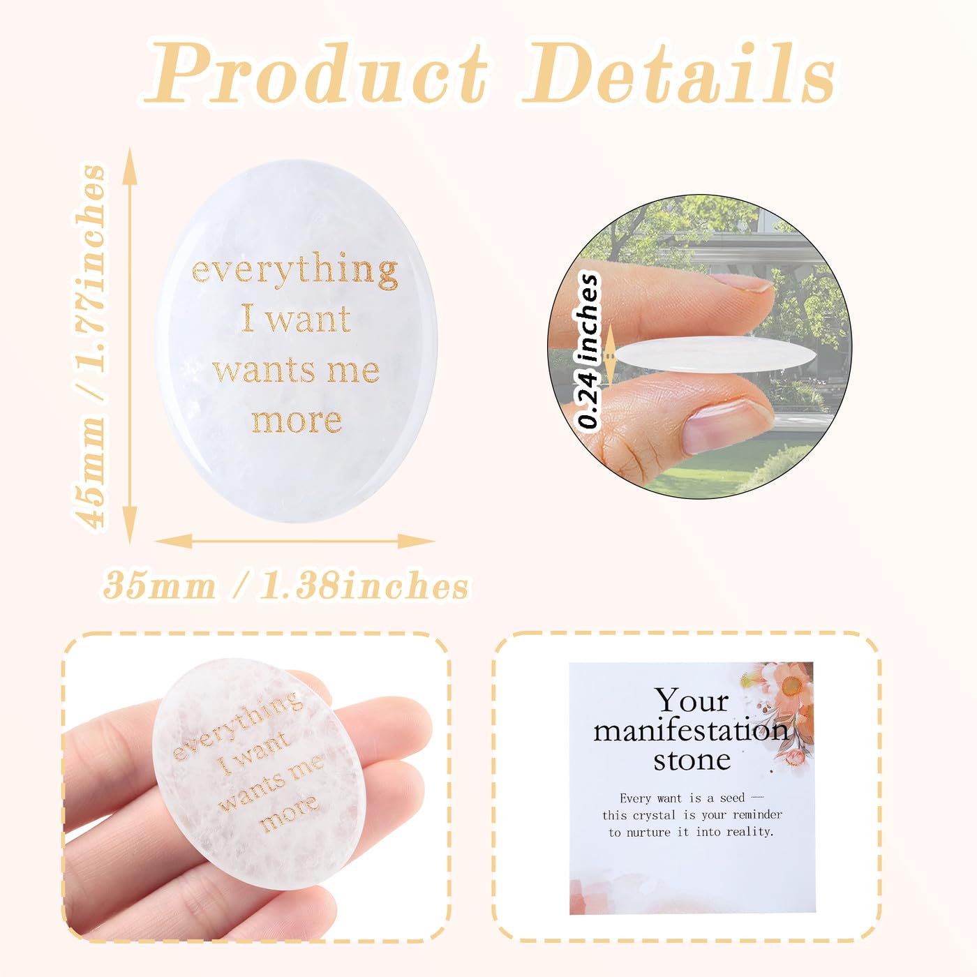DUQGUHO Clear Quartz Crystal Encouragement Gifts for Women Everything I Want Wants Me More Inspirational Positive Anxiety Relief Items Pocket Hug Stones Emotional Calming Sobriety Gifts for Women Men