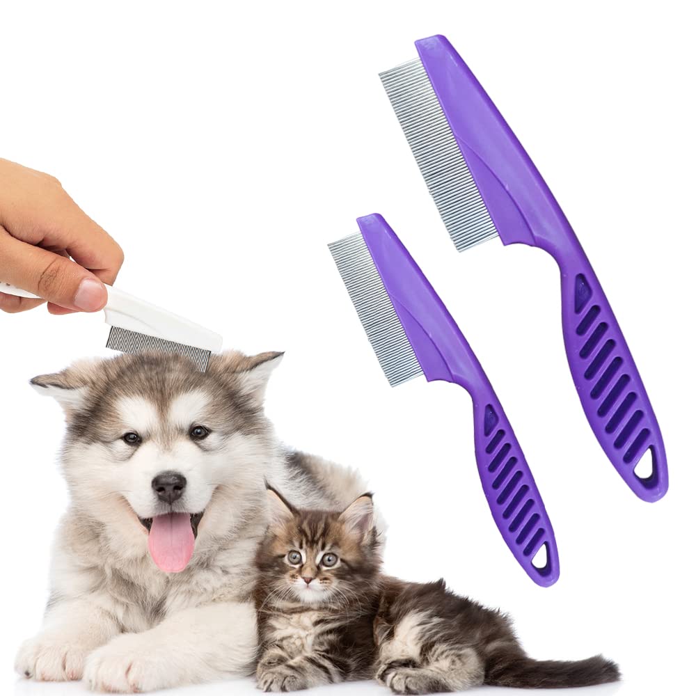 Dog Comb 2 Pack, 2026 New Professional Pet Eye Comb and Grooming Comb Set, Stainless Steel Fine Tooth Tear Stain Remover for Cats and Dogs, Pet Comb for Tangles Knots Loose Fur