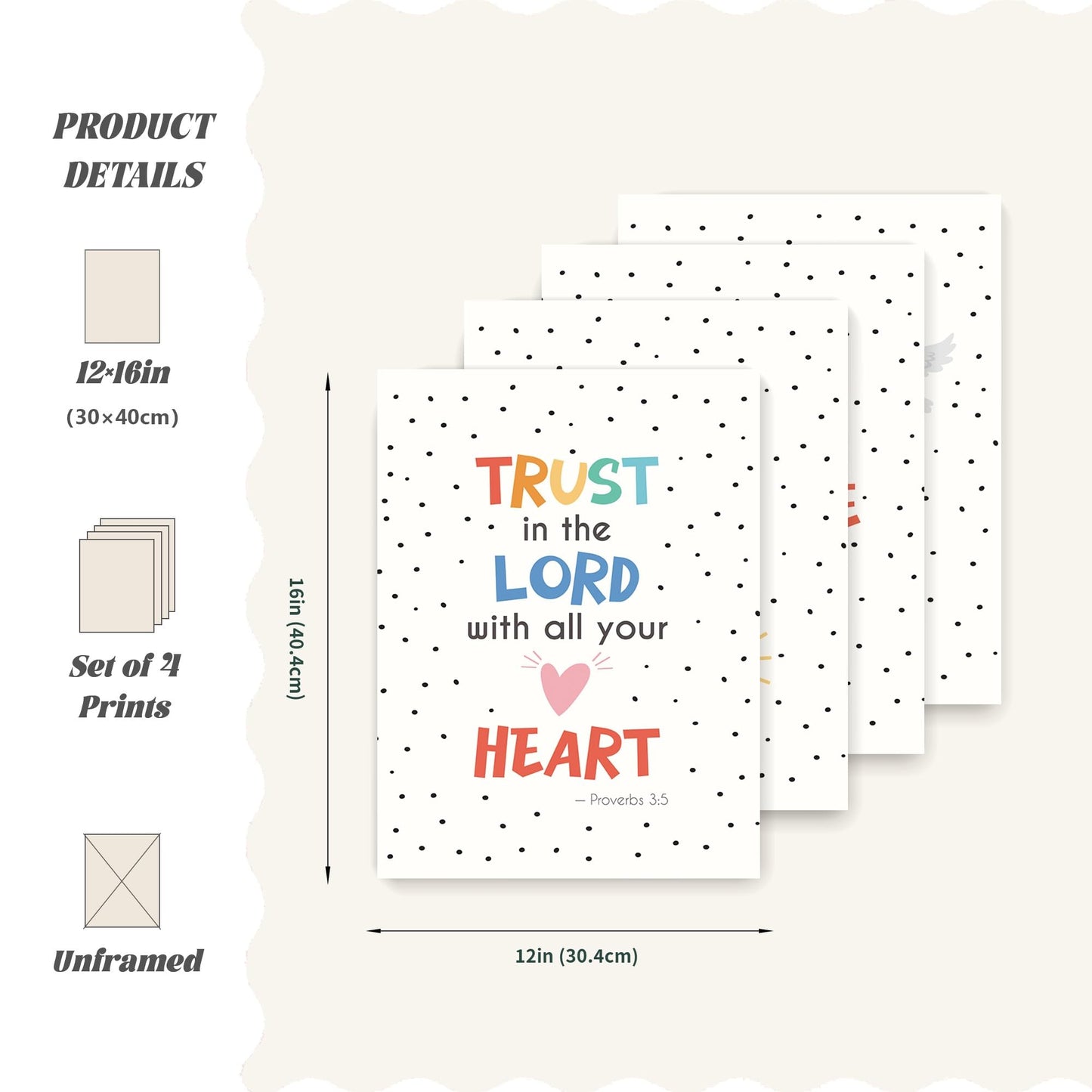 LARTSFRO Bible Christian Wall Art Decor Posters Prints, Inspirational Bible Verses Room Bathroom Bedroom Playroom Dorm Wall Art Decor Aesthetic for Nursery Baby Kids Teen Girls Gifts, Christian Classroom Wall Decor, 12x16 Inch Set of 4 Pcs Pictures (UNFRA
