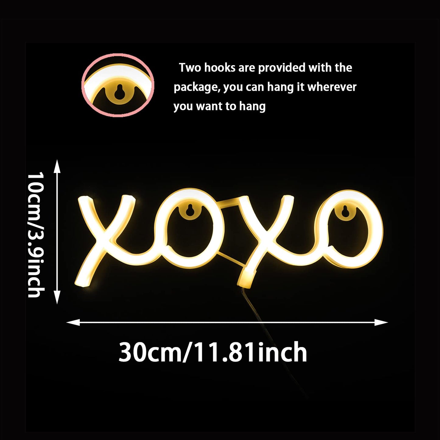 ENUOLI LED Neon Signs,11.8"x3.9" Sign Light USB/Battery Operated Wall Hanging Sign Lover Hug Wall Art for Bedroom,Kids Room,Valentine's Gift,Home Decor,6.56ft Cord - XOXO- Warm White