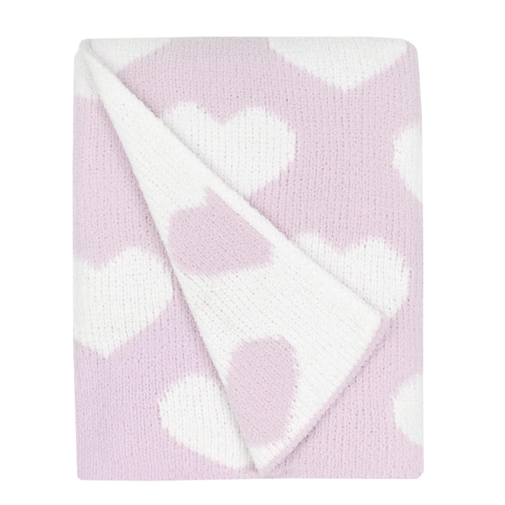 Living Textiles Purple Hearts Chenille Soft Baby Blanket Reversible Premium Cozy Fabric for Best Comfort - for Infant,Toddler,Newborn,Nursery,Boy,Unisex,Throw,Crib,Stroller,Gift, Purple Heart 40x30