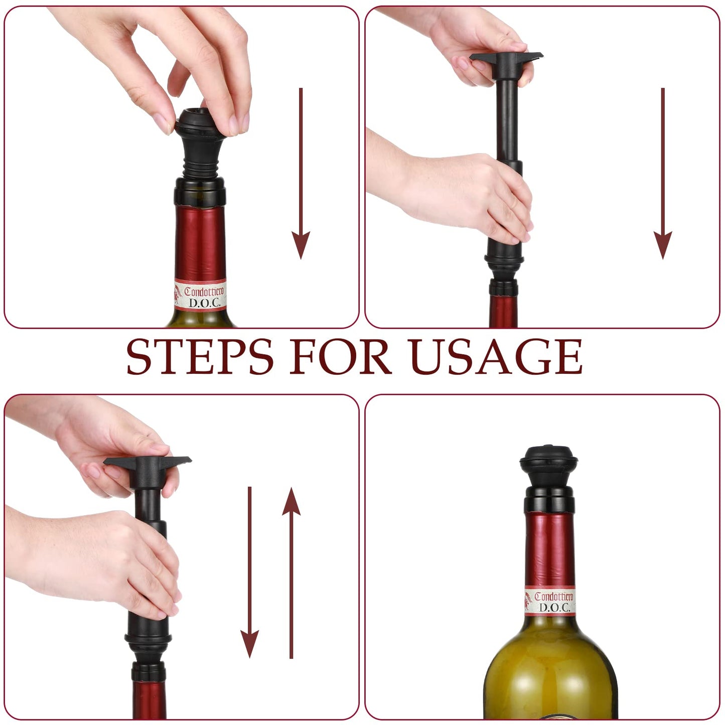 Honoson 24 Pieces Wine Stopper Resealable Pump Vacuum Silicone Saver Practical for Kitchen Supplies Bottle Tools (Black)