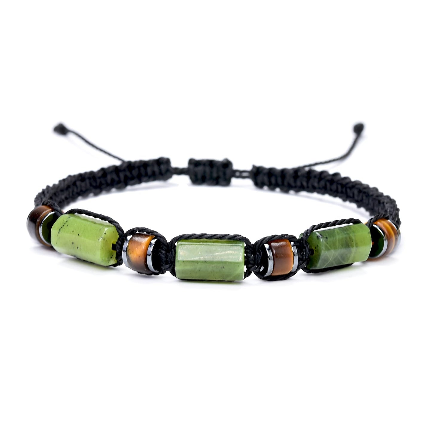 Senxilk Natural Jade & Tiger Eye Stone Bracelet - Black Braided Cord for Men & Teens Boys | Birthday, Father's Day, Christmas Gifts for Him, Son, Grandson