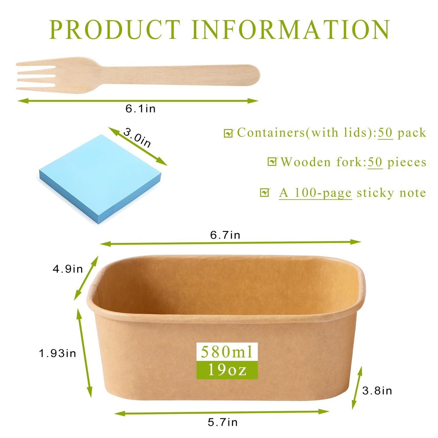 MINCOCO 50 Count Paper Bowls Disposable Meal Prep Containers with Lids【Includes 50 Wooden Forks + 100 Labels】 Salad Food Containers Freezer & Microwave Safe Leakproof Soup Bowls (19 Ounce, 50-Count)