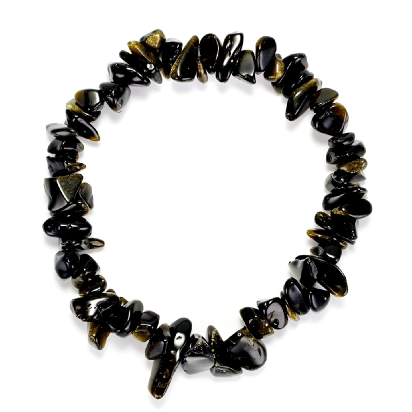 Herxion Gold Black Obsidian Bracelet Men & Women - Irregular Chips Black Natural Genuine Gemstone Raw Healing Crystal Elastic Bead Stretch Bracelet - ‌Protective Energy, Emotional Balance & Wealthy