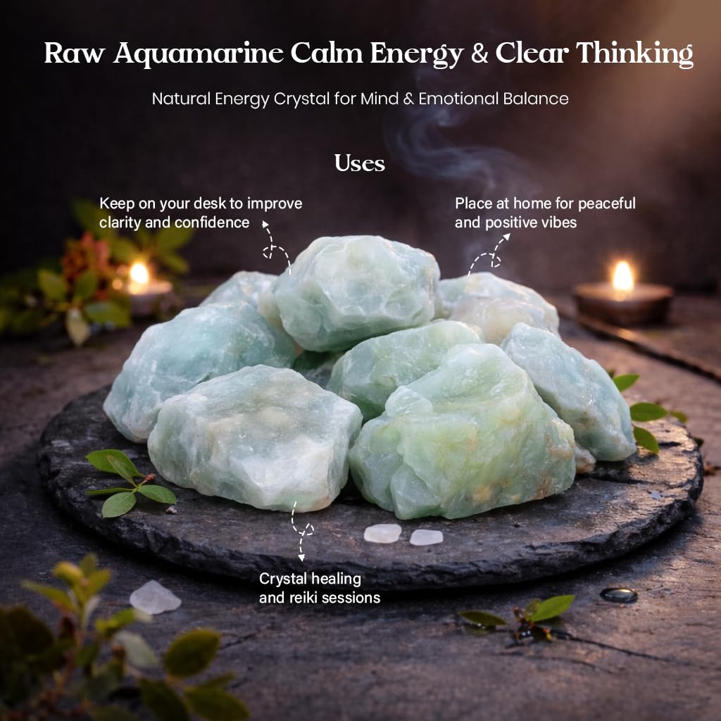 Crocon 1LB Aquamarine Rough Bulk Natural Stone Raw Stone Tumbling Cabbing Polishing Mining Chakra Balancing Reiki and Crystal Healing Good Luck Home Office Decor