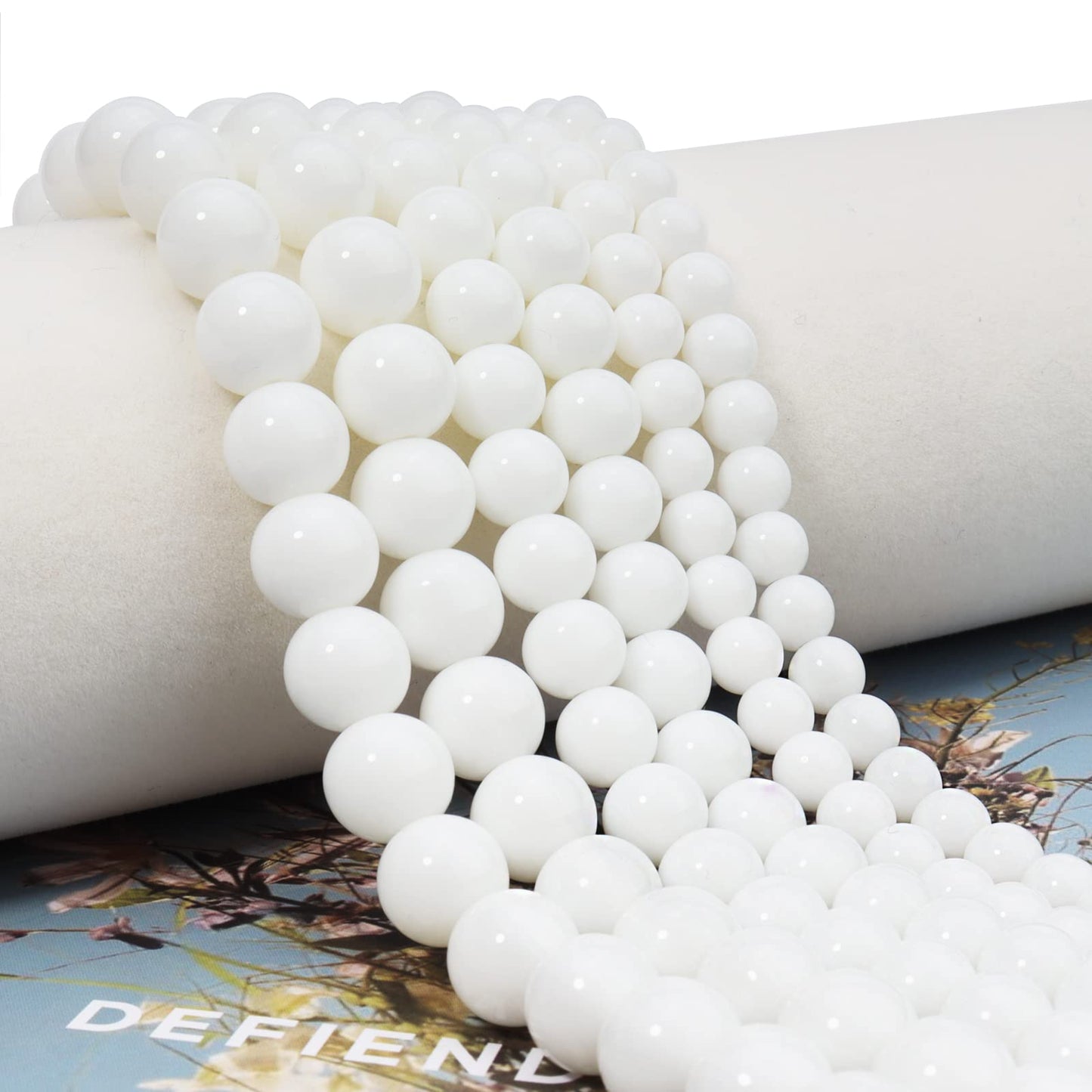 35pcs 10mm Natural Stone Beads White Jade Tridacna Beads Energy Crystal Healing Power Gemstone for Jewelry Making, DIY Bracelet Necklace