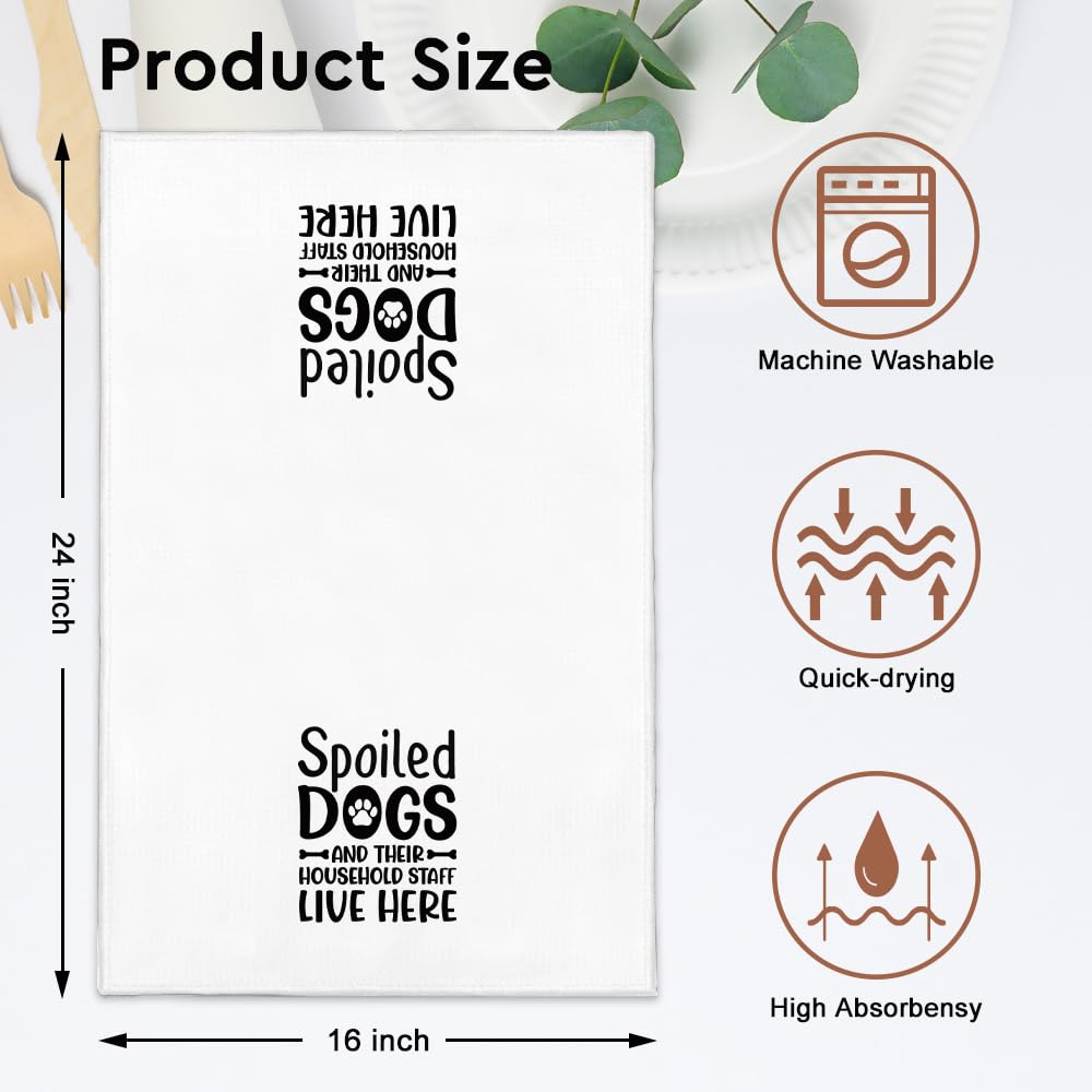 WUUCK00 2pcs Spoiled Dogs Live Here Funny Kitchen Towel, Cute Dog Mom Kitchen Decor Dish Tea Hand Towel, Housewarming Gifts for Pet Lover Dog Owners, Christmas New Puppy Gifts for Family Friend