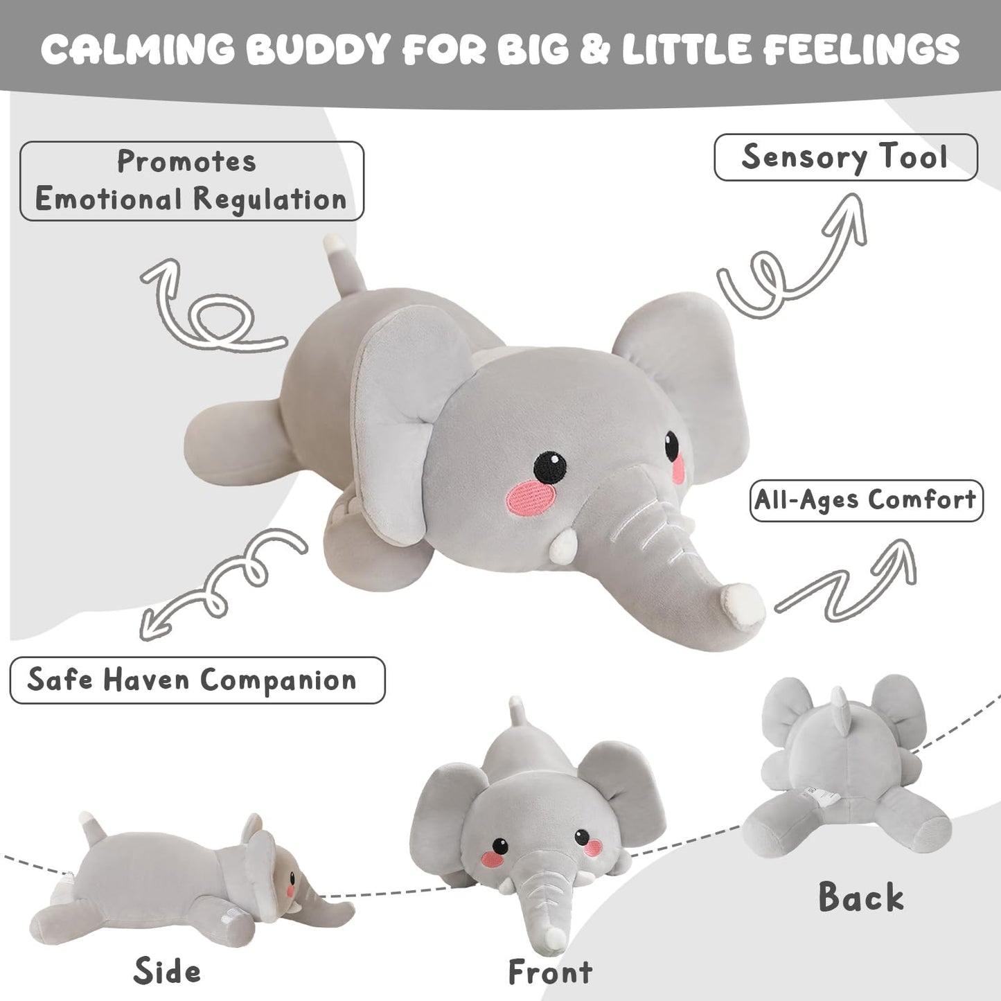 TOYSYM Weighted Stuffed Animals, 3.74 lbs Elephant Stuffed Animal with Weighted Beads, Cute Plush Toy Pillow Gifts for Adults Kids Boys Girls