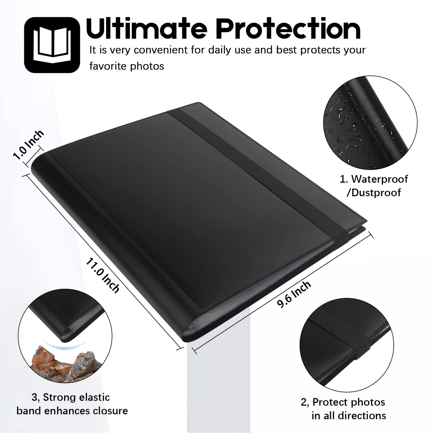 Aevdor Photo Album 8x10, 8x10 Photo Album Book Holds 68 Photos, Art Portfolio Binder for 8 x 10 Pictures, 10 x 8 Sheet Protector Folder for Photos, Kids Artwork, Sketch (Black)