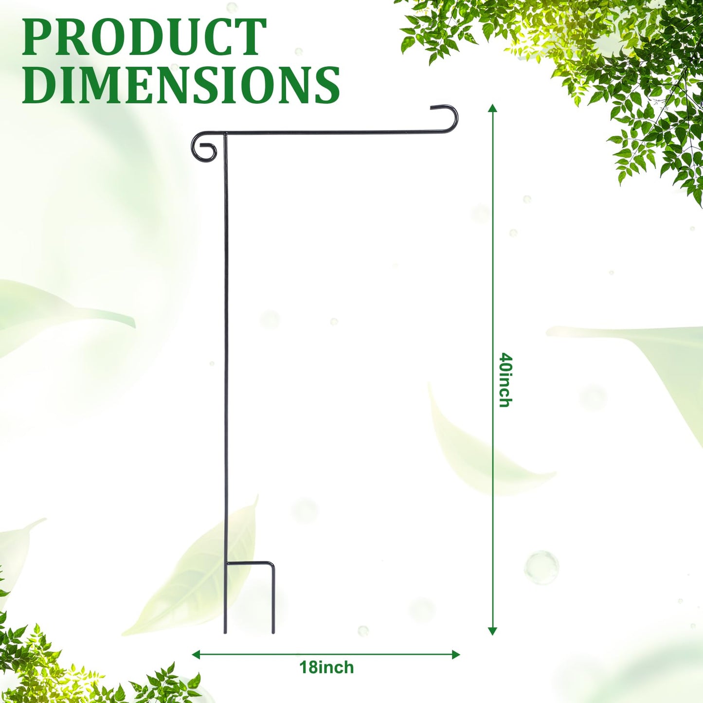 Shimeyao 4 Pack 40" H Garden Flag Holder Stand One Piece Yard Flag Holder Pole No Assembly Heavy Duty Black Wrought Iron Weather-Proof Yard Pole for Outside Outdoor Garden Flags Decoration