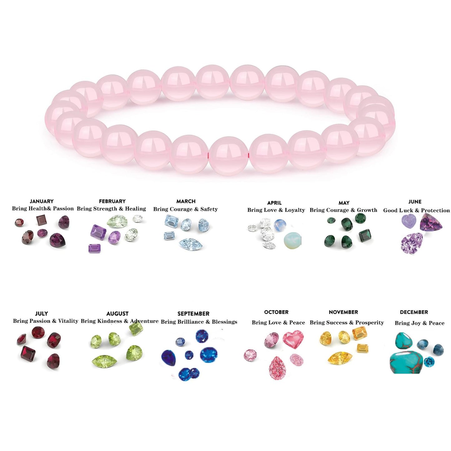 Naupyal October Birthstone Bracelet for Women Men,Rose Quartz Natural Stone Beaded Bracelets,Healing Crystal Gemstones Stretch Bracelet Stress Relief Month Bracelet Birthday Jewelry Gifts