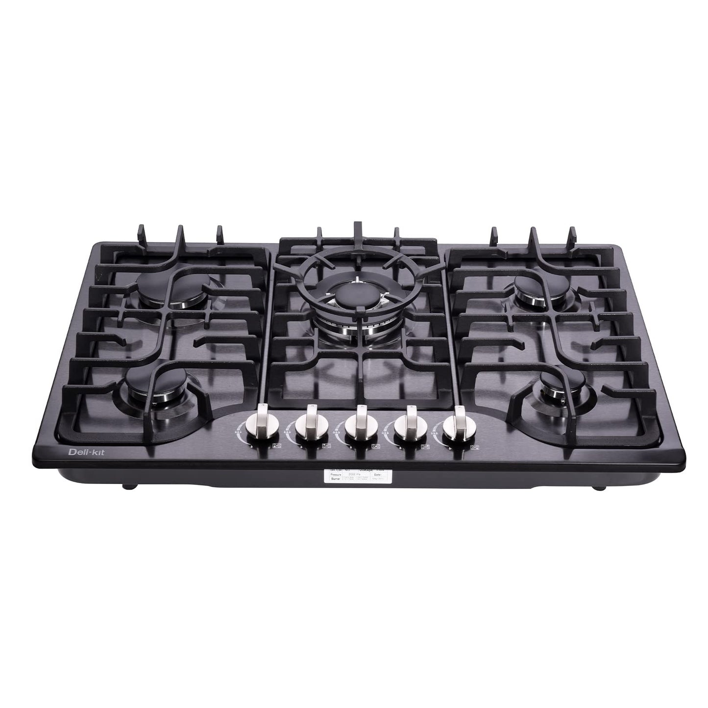 Deli-Kit 30 Inch LPG/NG Gas Cooktop Dual Fuel 5 Sealed Brass Burner Stainless Steel Hob 110V AC pulse Ignition Stainless Steel Gas Cooktops DK257-B01 Gas Hob