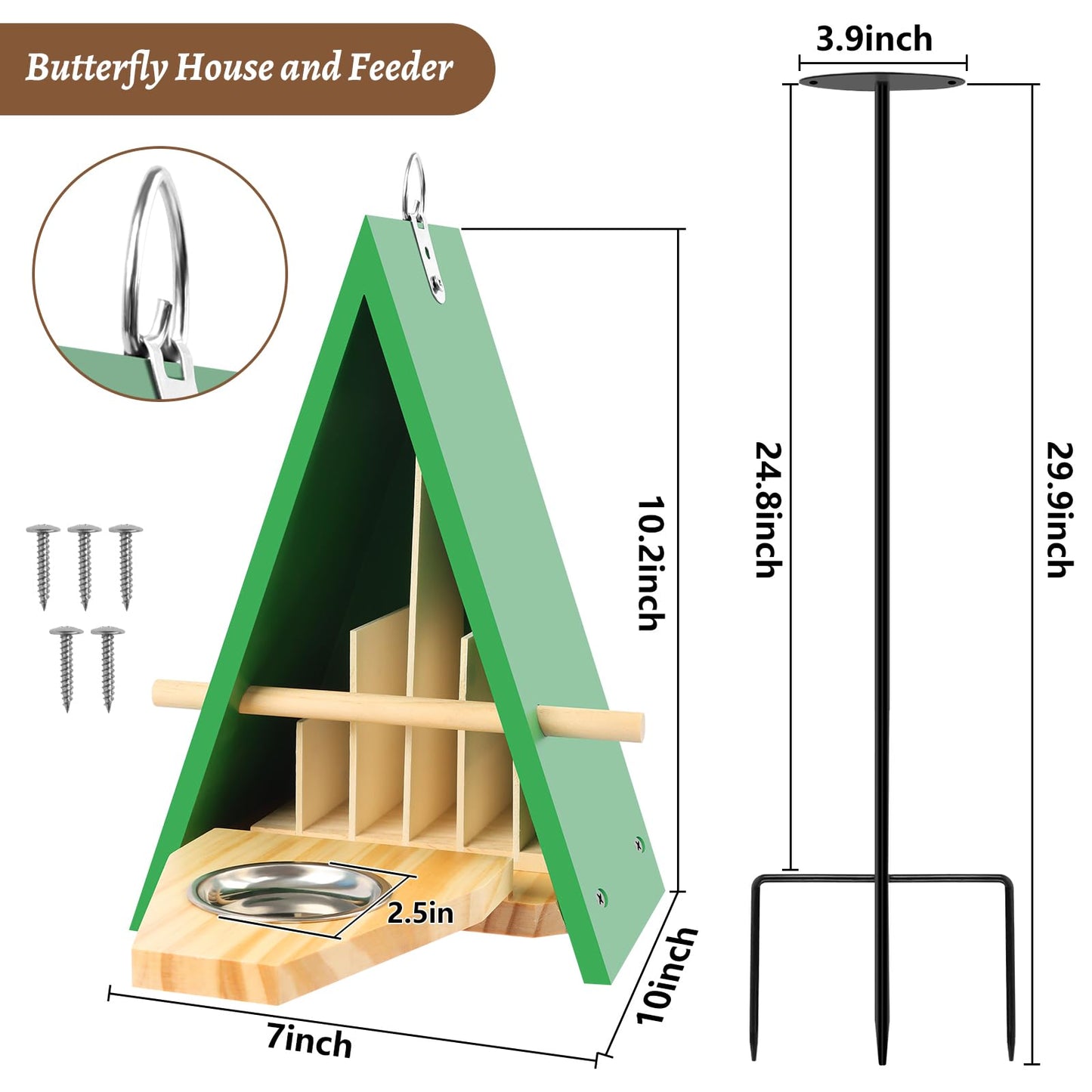 New Butterfly House and Feeder for Outside, Wooden Butterfly House with Metal Stake for Garden, Natural Butterfly Habitat with Butterfly Puddler on The Floor or Hanging on Tree Wall