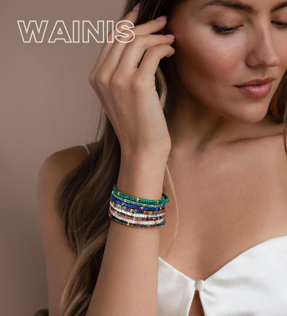 WAINIS 8Pcs Inspirational Gifts Bracelets for Women Natural Stone Crystal Healing Beaded Bracelets Adjustable Spiritual Protective Stones Beads Bracelets for Women Friends Sister