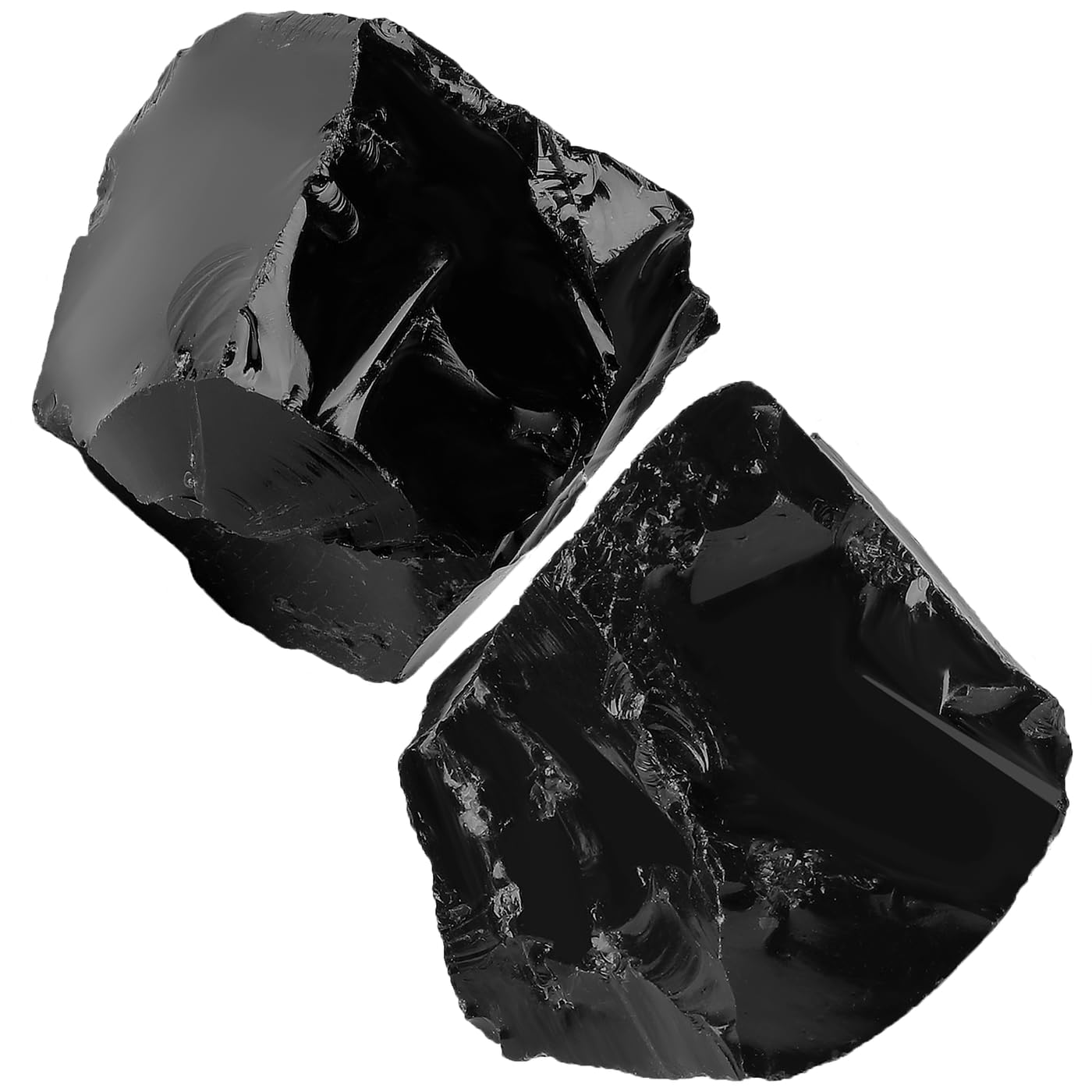 NUKAYAI 2Pcs Black Obsidian 1.8-2.2" Large Raw Crystals Stones Rough Rocks Healing Crystal for Polishing Decoration Cabbing Wicca Reiki Tumbling Wire Wrapping Natrual Rock Gifts