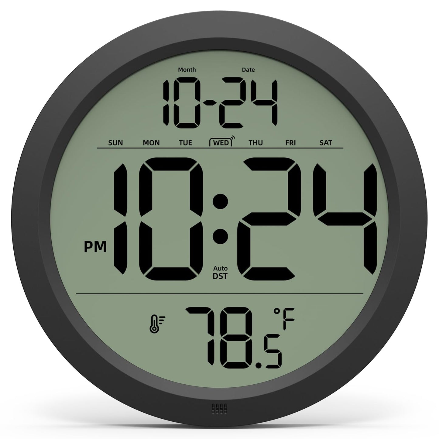 Digital Wall Clock with Date, Indoor Temperature, Auto-DST, Battery-Operated Digital Clock, 8 Inch Small Decorative Wall Clock for Bedroom, Living Room, Home, Kitchen, Office, Modern, Electric, Simple