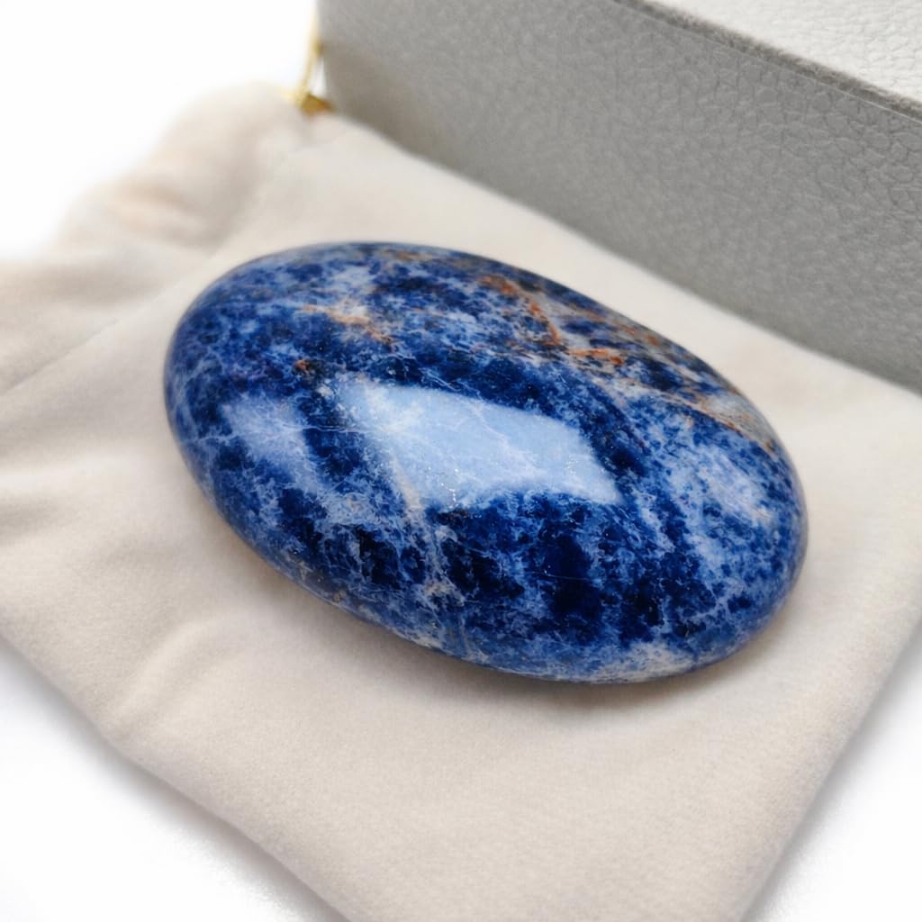 BEAUSIOO 2.4" Sodalite Palm Stone for Anxiety Relief, Healing Crystal for Meditation & Stress Relief, Polished Pocket Stone with Gift Box