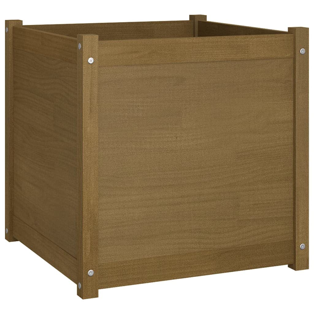Owoxanthellate 23.6"x23.6" Square Honey-Brown Large Planter, Solid Pine Wood Outdoor Garden Box for Flowers Veggies Herbs on Patio Balcony Backyard