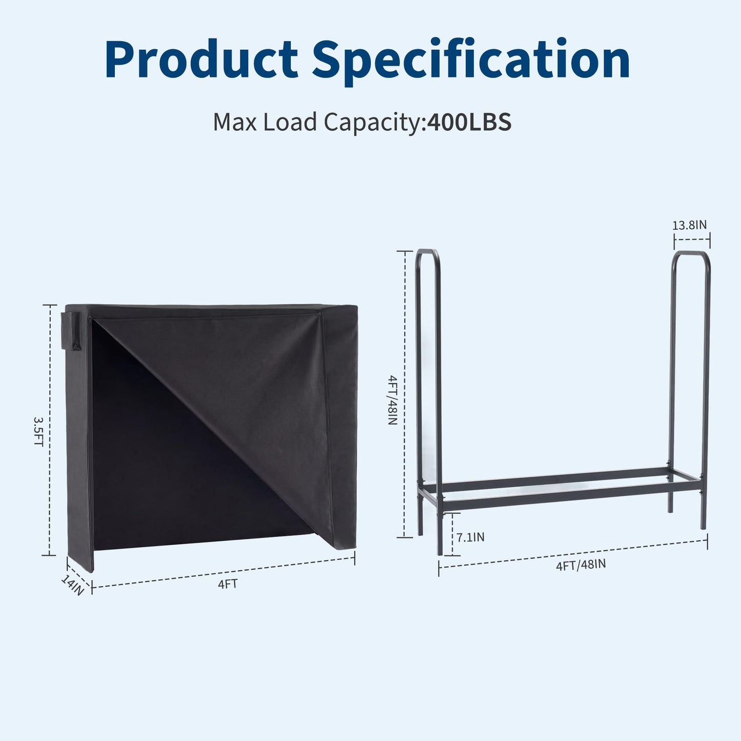 DUMOS 4FT Heavy Duty Firewood Storage Rack, Firewood Storage Log Rack with Cover and Zipper, Indoor Outdoor Wood Racks for Fire Wood Holder
