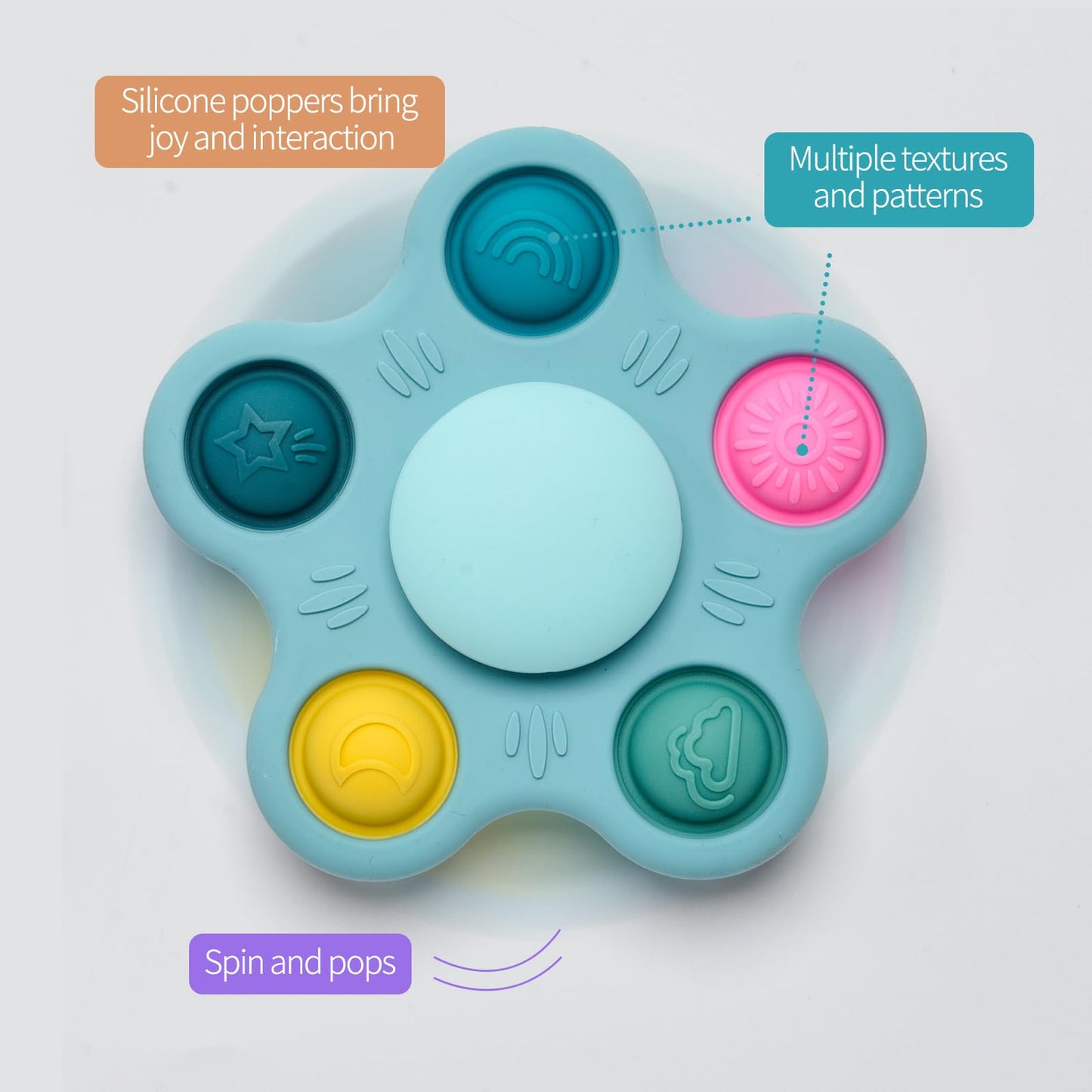 Silicone Suction Cup Spinner Toy for Babies&Toddlers – Food-Grade Safe & Fun Sensory Toy for Teething & Play – Perfect Baby Bath, High Chair & Travel Toy, Ideal Baby Gift (Sky Style)