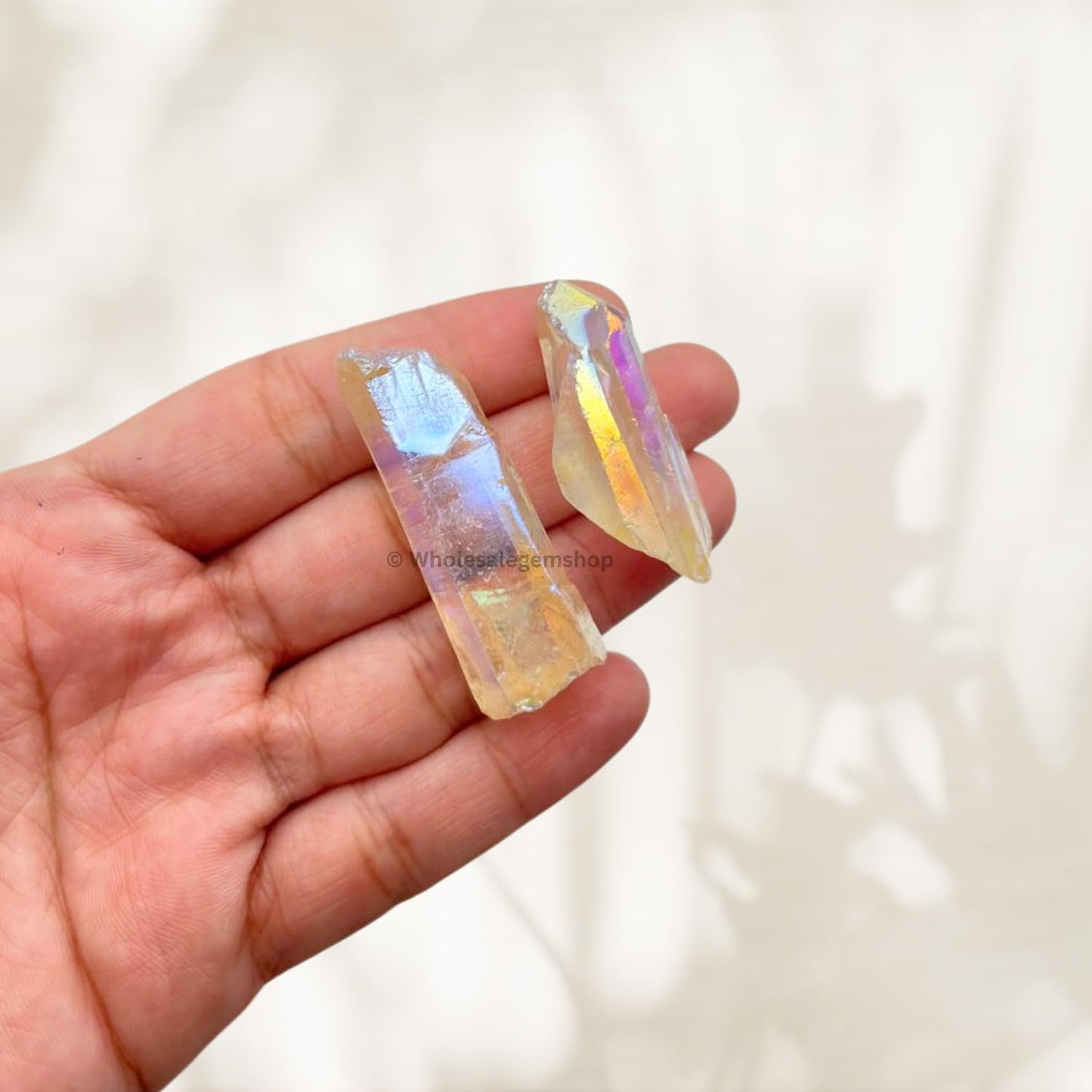 GEMSCITE 2 Pieces Angel Aura Quartz Pencil Points Raw Rough Rock Crystals and Healing Stones, Natural Rocks for Tumbling and DIY Raw Stones and Crystals
