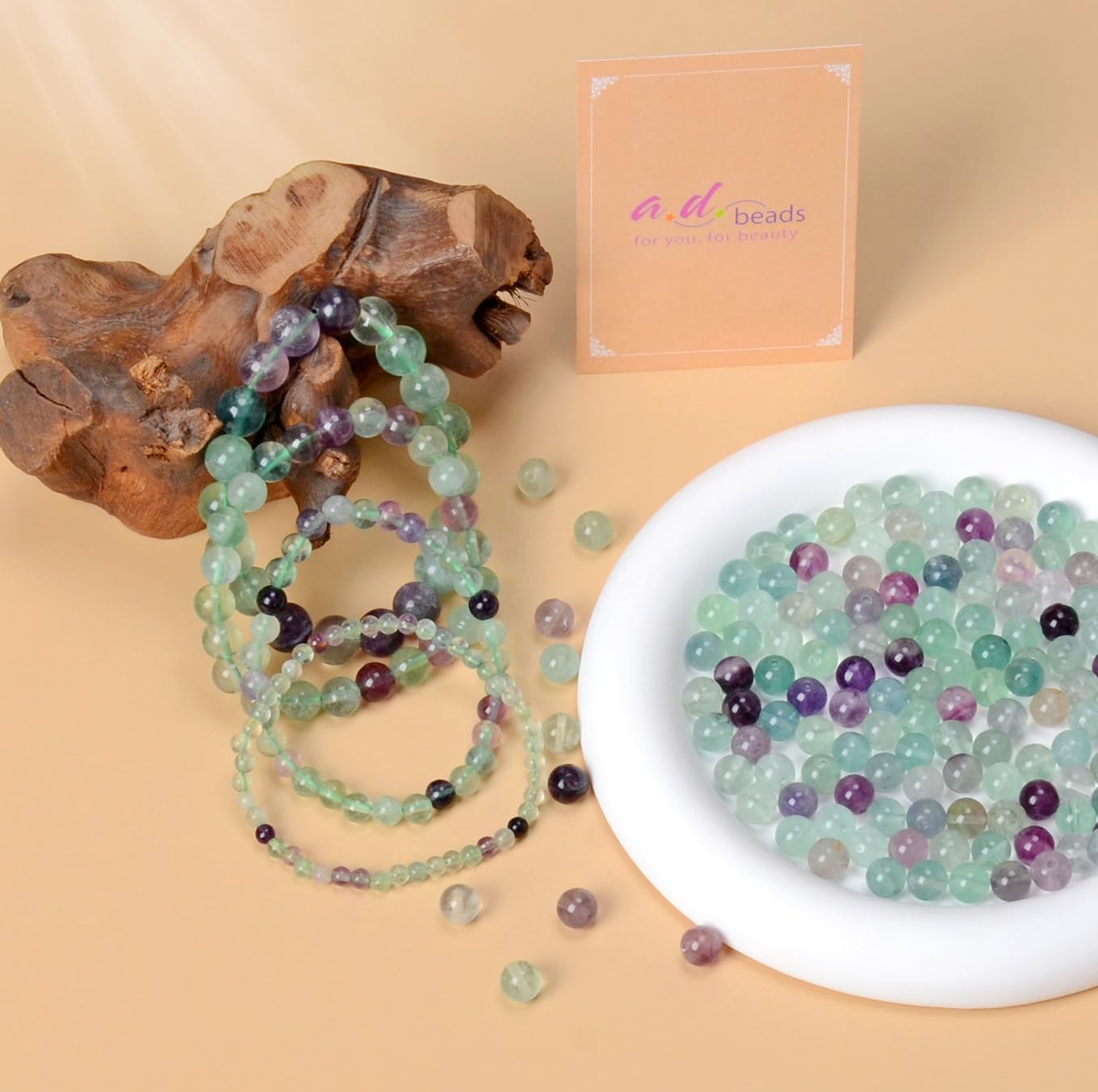 AD Beads Handmade Gemstone Stretch Elastic Bracelet Crystal Healing Reiki Nature's Beauty and Spiritual Essence Unisex (10mm, Fluorite)