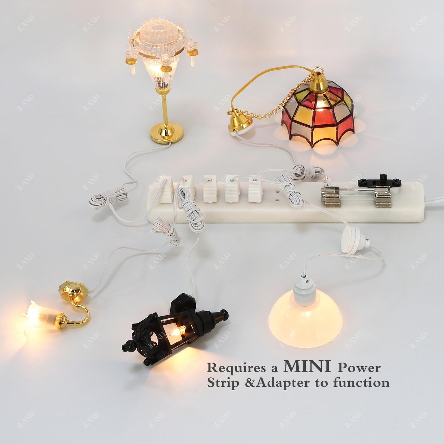 iLAND 1:12 Scale Accessories of Dollhouse Lighting Power Strip & Adapter, Mini Doll House Accessories for Miniature Lights in DIY Miniature House Kit (Mini Power Strip & Adapter)