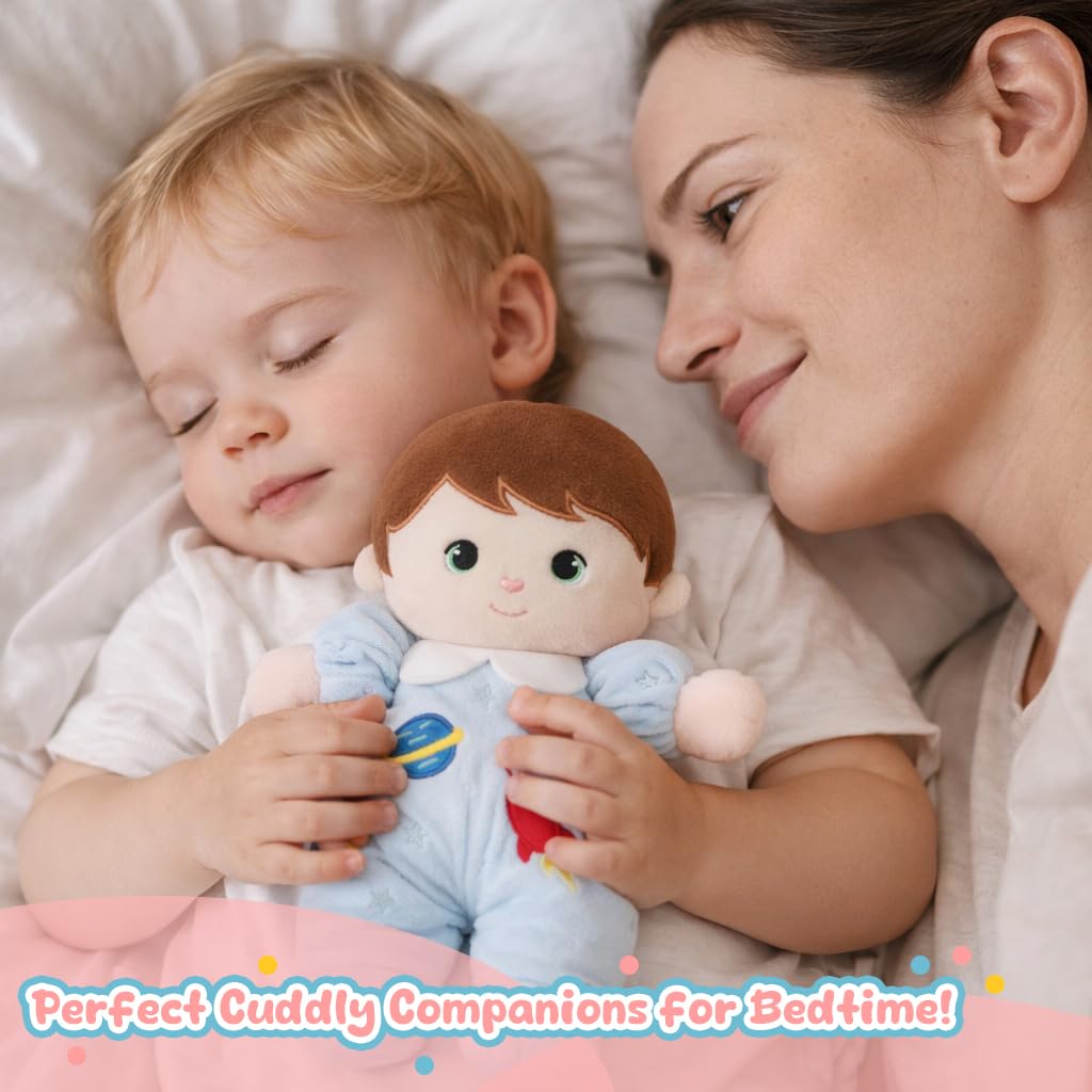 Jumbrace Soft Boy Baby Doll My First Baby Rag Dolls for Kids,Snuggle Buddy Toys for 1 Year Old,Birthday Gifts for Boys Infants Toddlers 10"(Blue)
