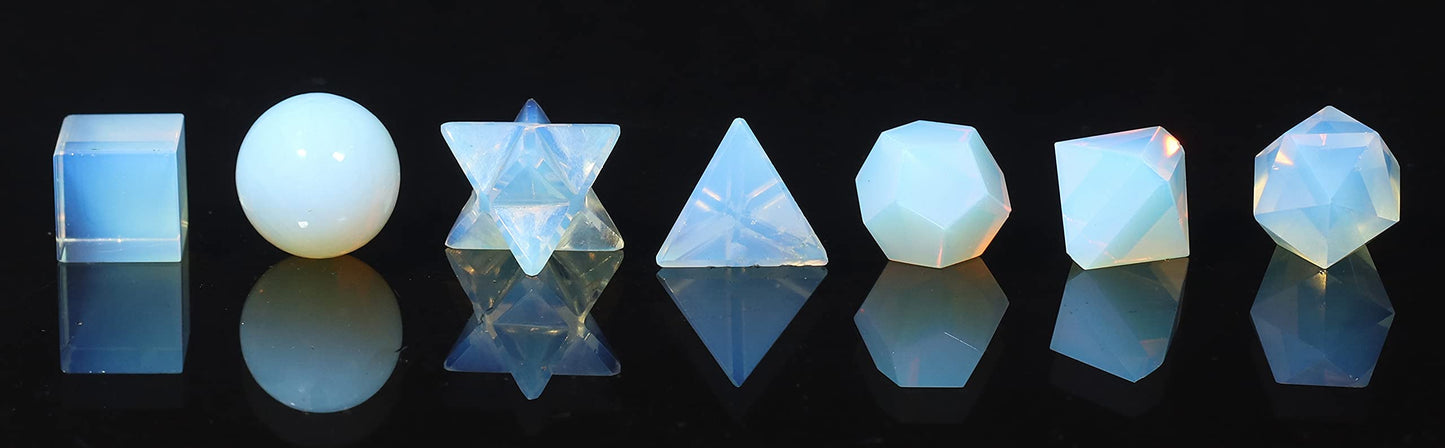 Crocon Opalite 7Pcs Platonic Solids Crystal Geometry Set, Platonic Solids Sacred Geometric Stones for Meditation Reiki Balancing Healing Chakra Stone Cleansing Spiritual Good Luck (15-20 mm)
