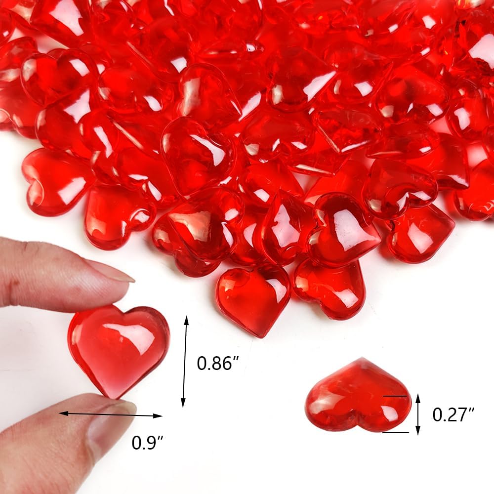 HappyFiller 150 PCS Red Acrylic Hearts for Shaped Crystals Fake Heart Gems for Vase Fillers,Table Scatters,Wedding Centerpieces,Birthday,Engagement Party,Bridal Shower Gifts,11 OZ