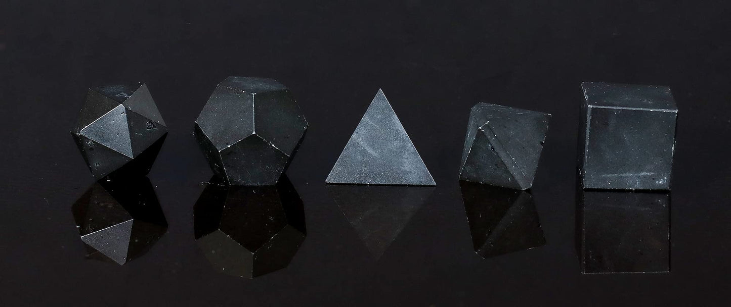 Crocon Black Tourmaline 5Pcs Platonic Solids Crystal Geometry Set, Platonic Solids Sacred Geometric Stones for Meditation Reiki Balancing Healing Chakra Stone Cleansing Spiritual Good Luck (15-20 mm)