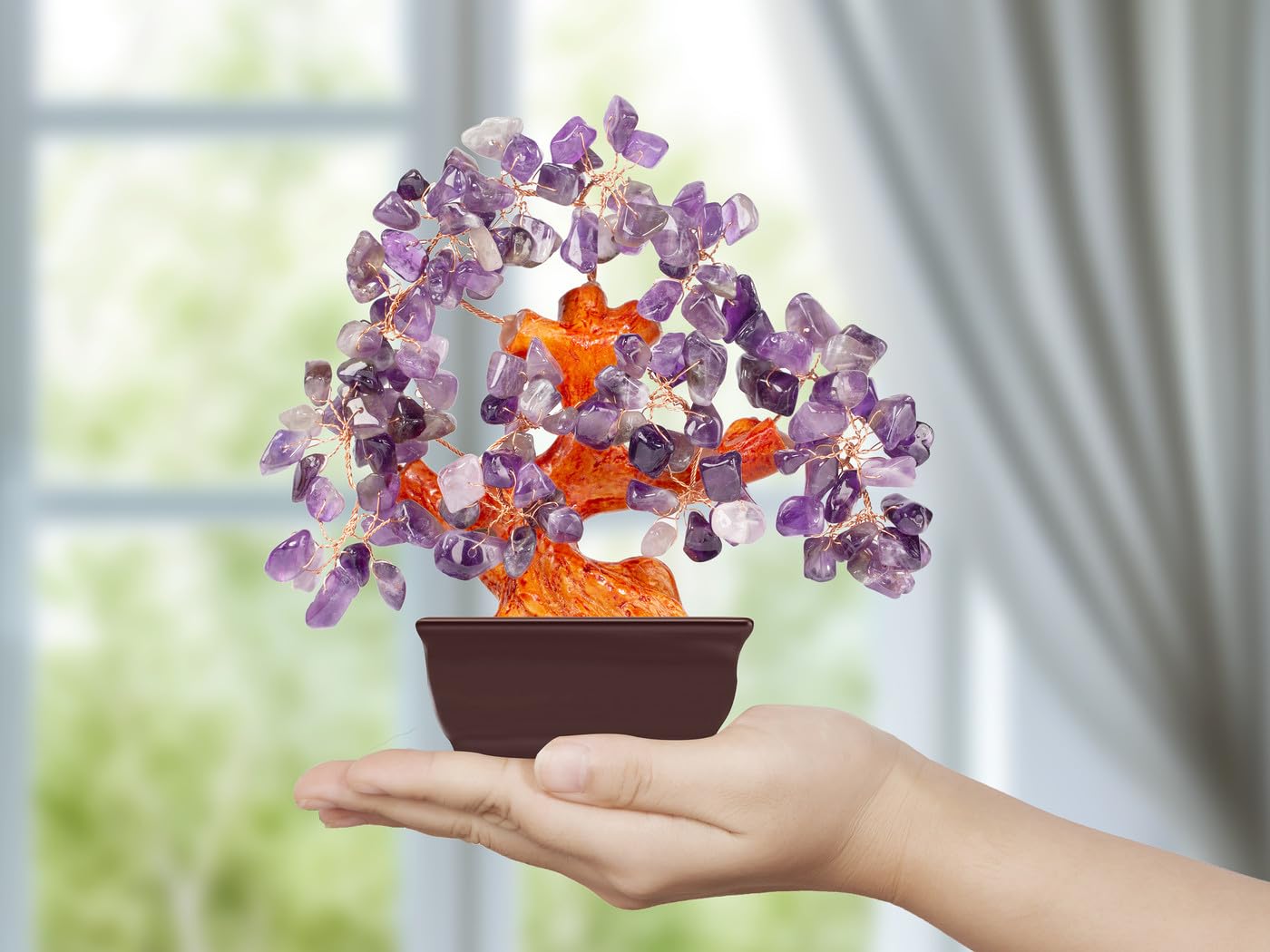 NUKAYAI Natural Amethyst Crystal Purple Money Tree for Office Home Room Desk Decor Meditation Positive Energy Feng Shui Crystals Healing Stones Luck Wealth Bonsai Trees Birthday Gifts for Women