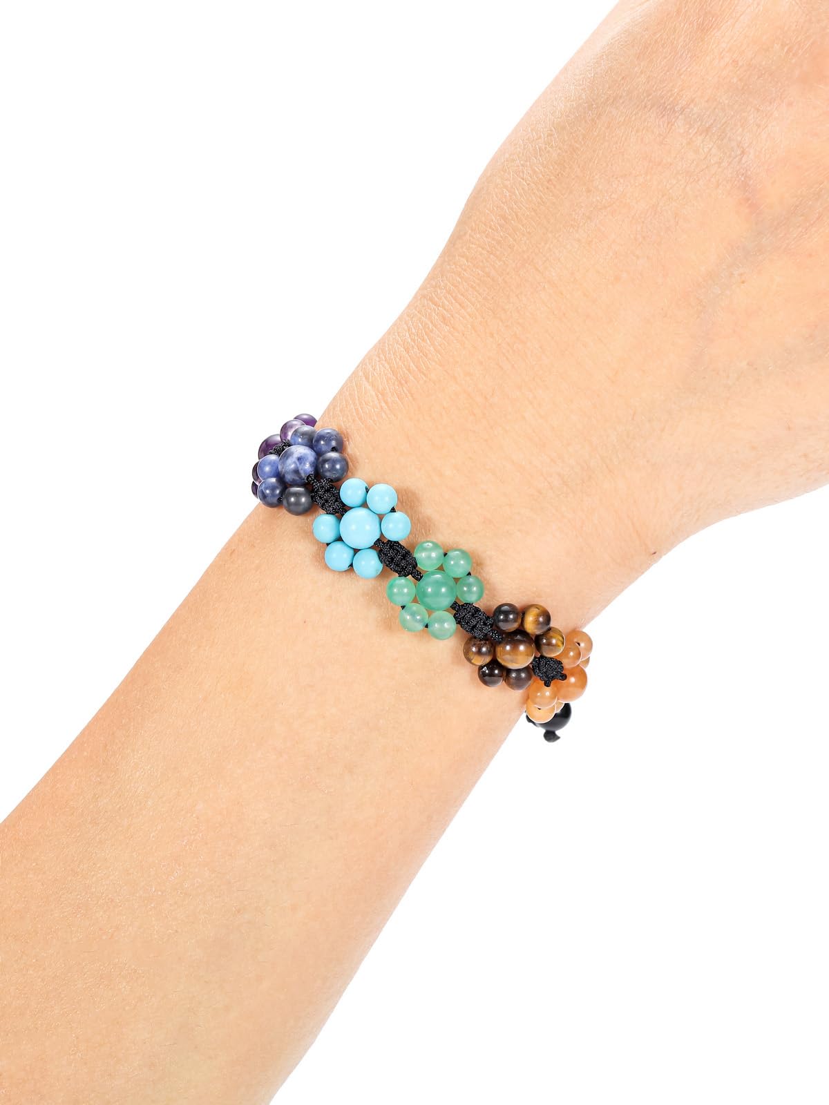 Top Plaza 7 Chakra Stone Healing Crystal Bead Bracelet Flower Natural Gemstone Bracelet Yoga Meditation Relax Anxiety Bracelets for Women