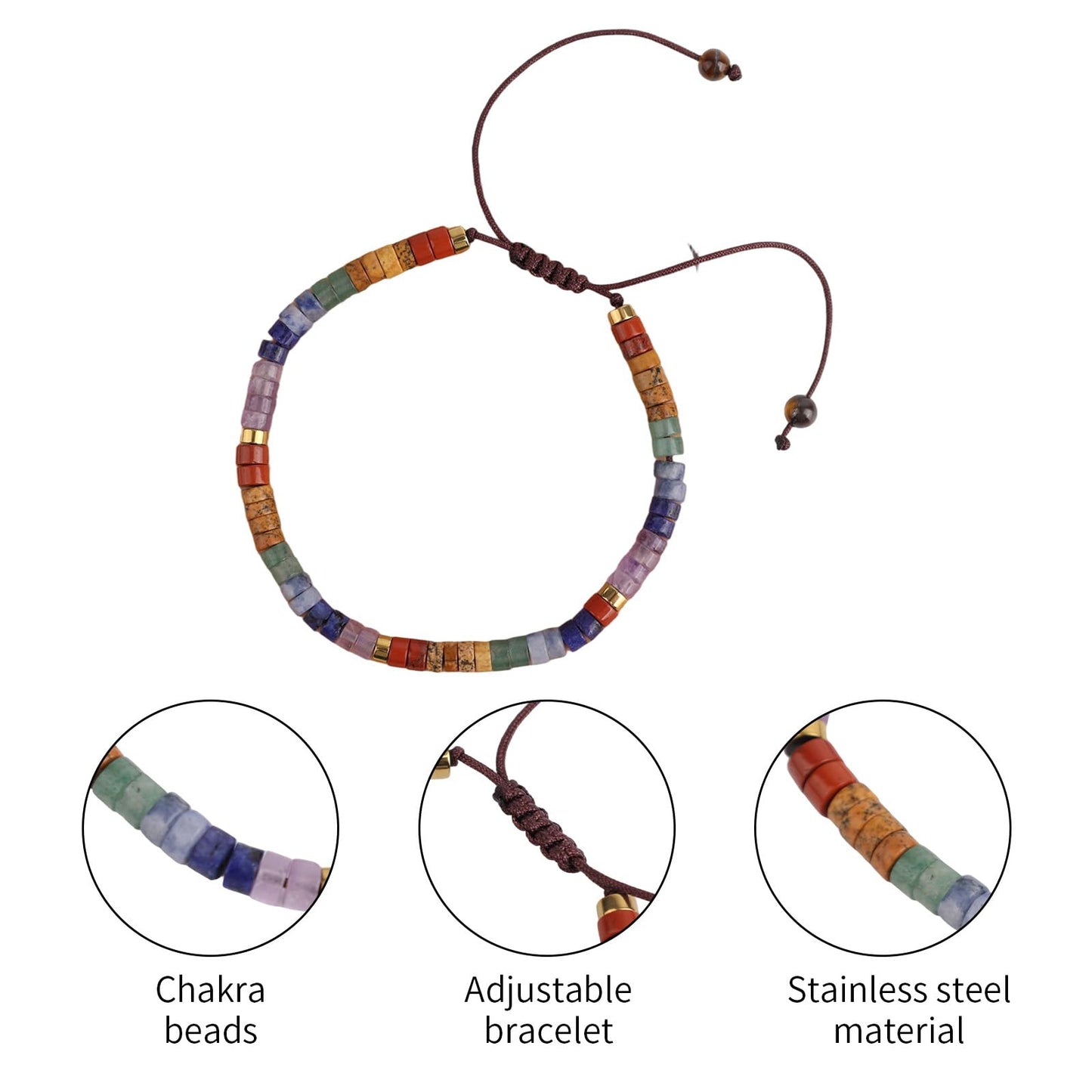 Natural Stone Bracelet, Colorful 7 Chakra Bracelet Encouragement Beaded Crystal Charm with Card for Women Meditation Calm & Comfort Gift
