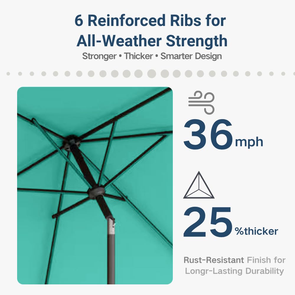 Patio Kingdom 6.5' x 10' Rectangular Patio Umbrella Large Outdoor Market Umbrella w/ UV Protection, Push Button Tilt and Crank Lift, Rectangle Table Umbrella for Garden, Deck, Pool, Patio, Turquoise Blue