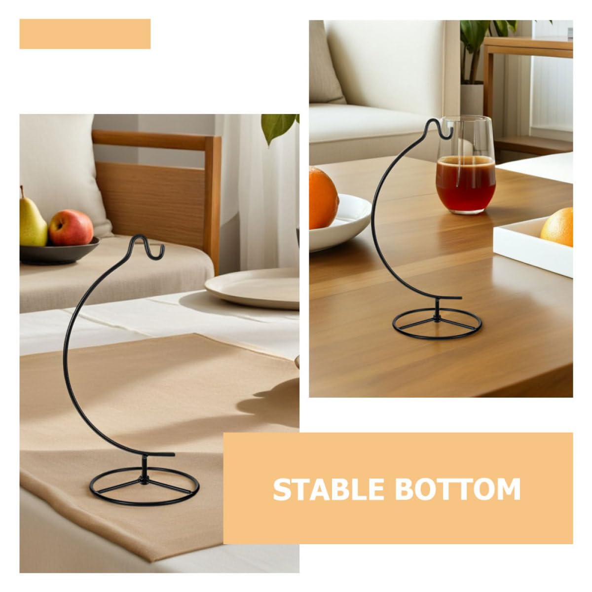 Veemoon 2pcs Moon-shaped Hanging Hook Stand for Glass Globe Air Plant Terrariums, Black Iron Ornament Display Rack for Home Décor and Wedding Decoration