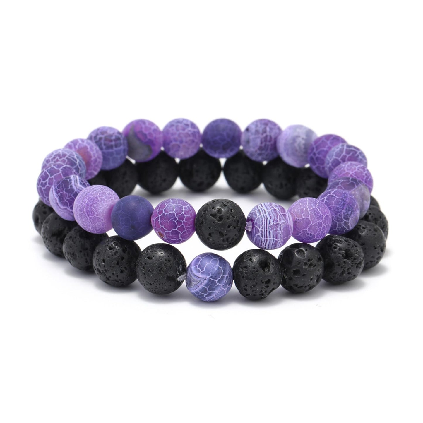 FORUBUS 2Pcs Lava Rock Beaded Bracelet Set – Essential Oil Diffuser Jewelry with Natural Stone Beads for Aromatherapy, Yoga, Meditation, and Stress Relief, Stretchy Bracelets for Women Men (purple)