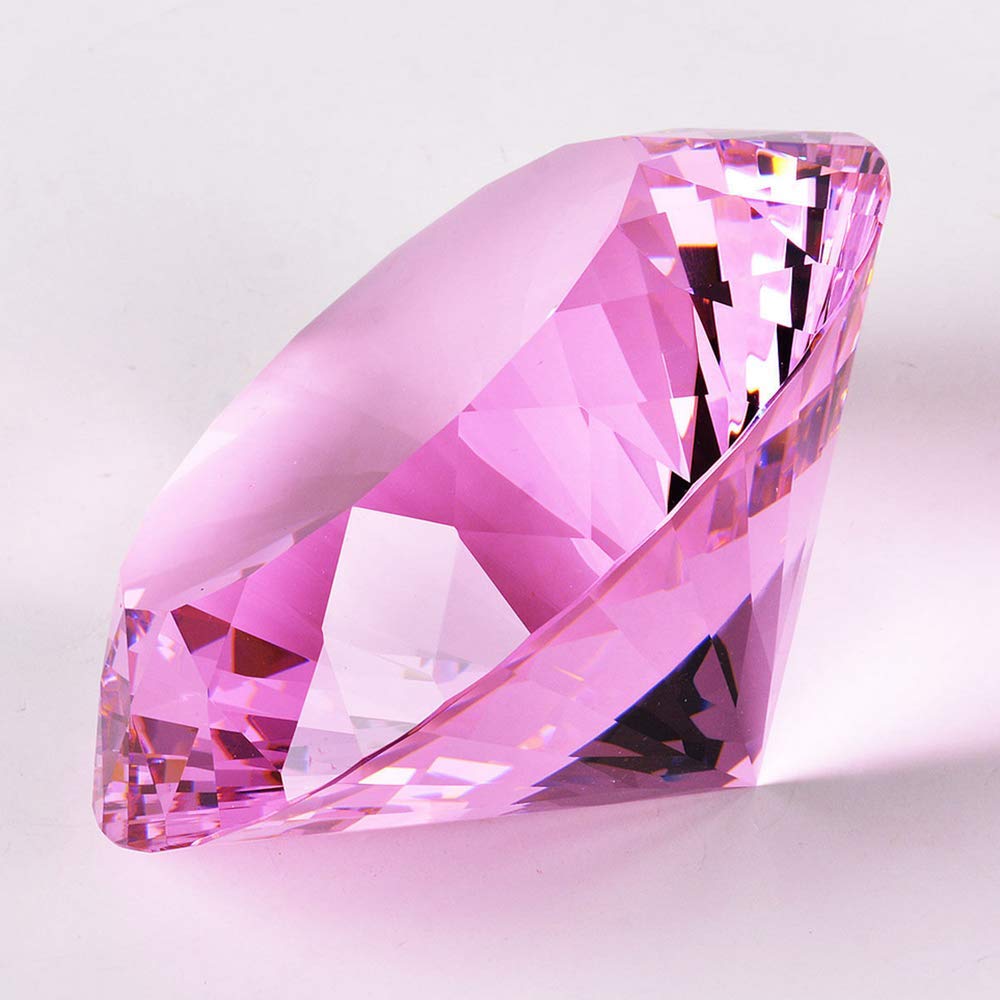 Crystal Glass Diamond Shaped Decoration, Pink 60mm Jewel Paperweight,Gift Decoration Idea For Christmas, Thanksgiving (Please identify our brand Yarr Store)